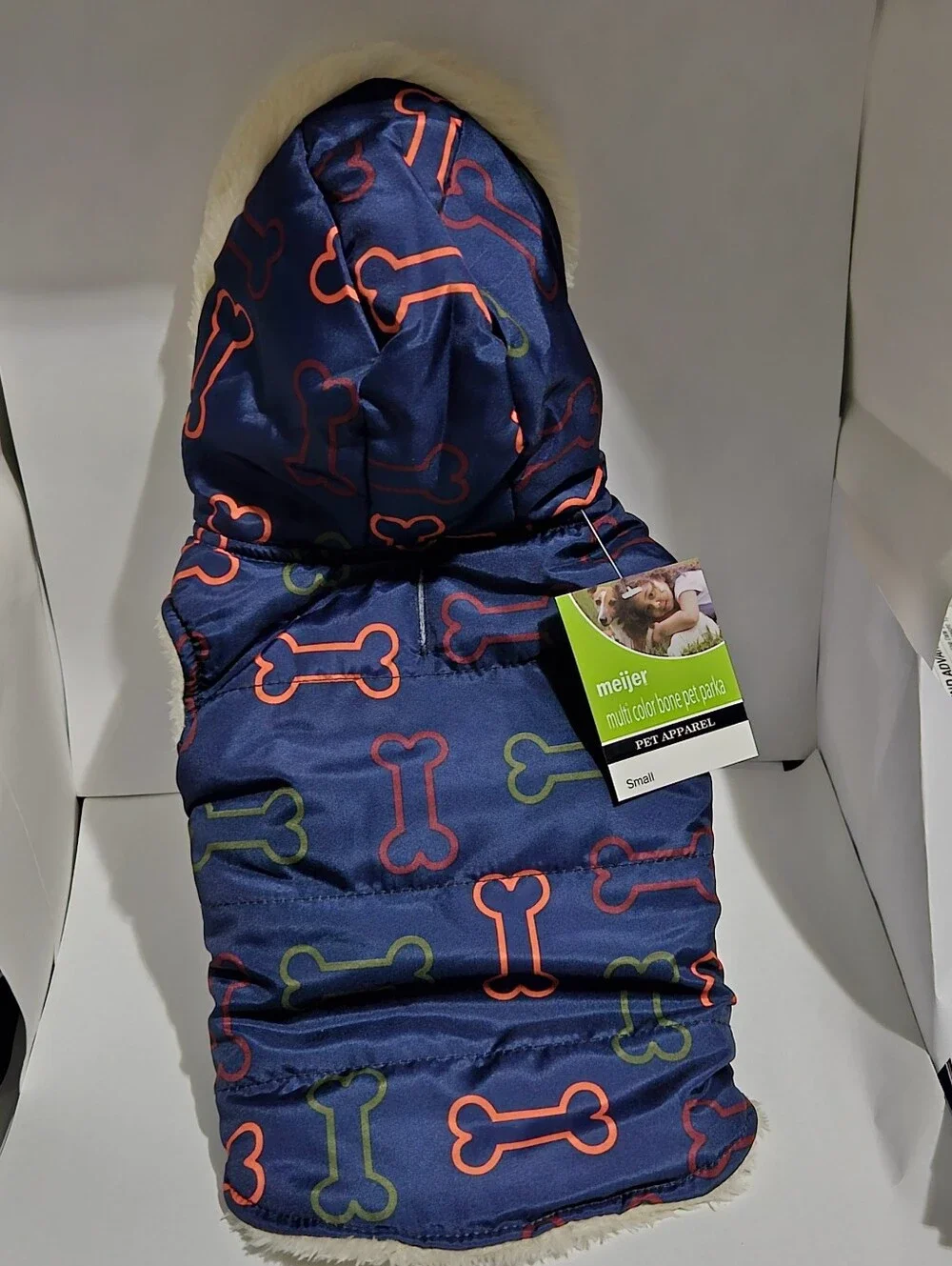 Meijer Navy Dog Parka with Red and Green Bone Print